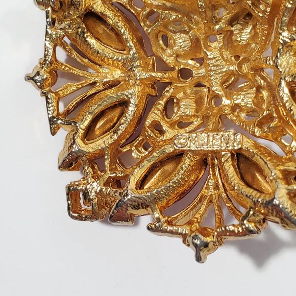 Vintage M Jent Pink Rhinestone Gold Tone Brooch Pin - Picture 5 of 5